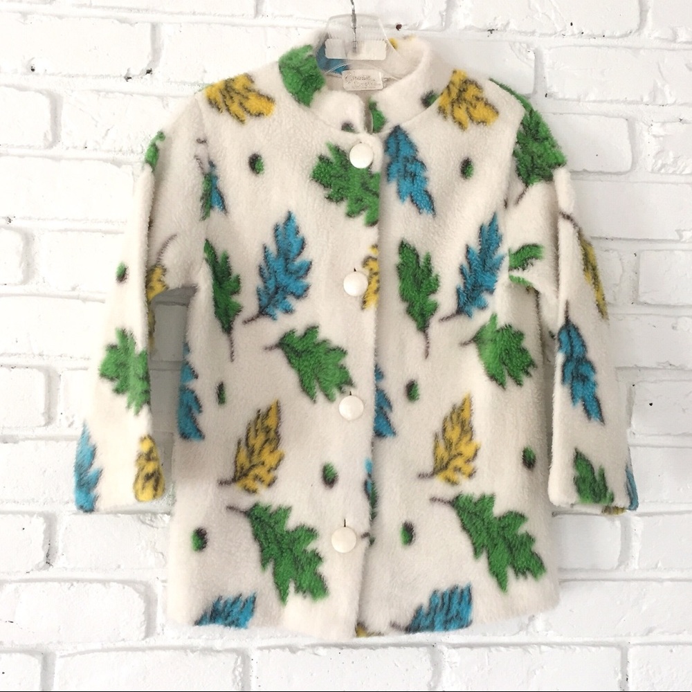 1960's Fuzzy Leaf Print Teddy Bear Coat Vintage